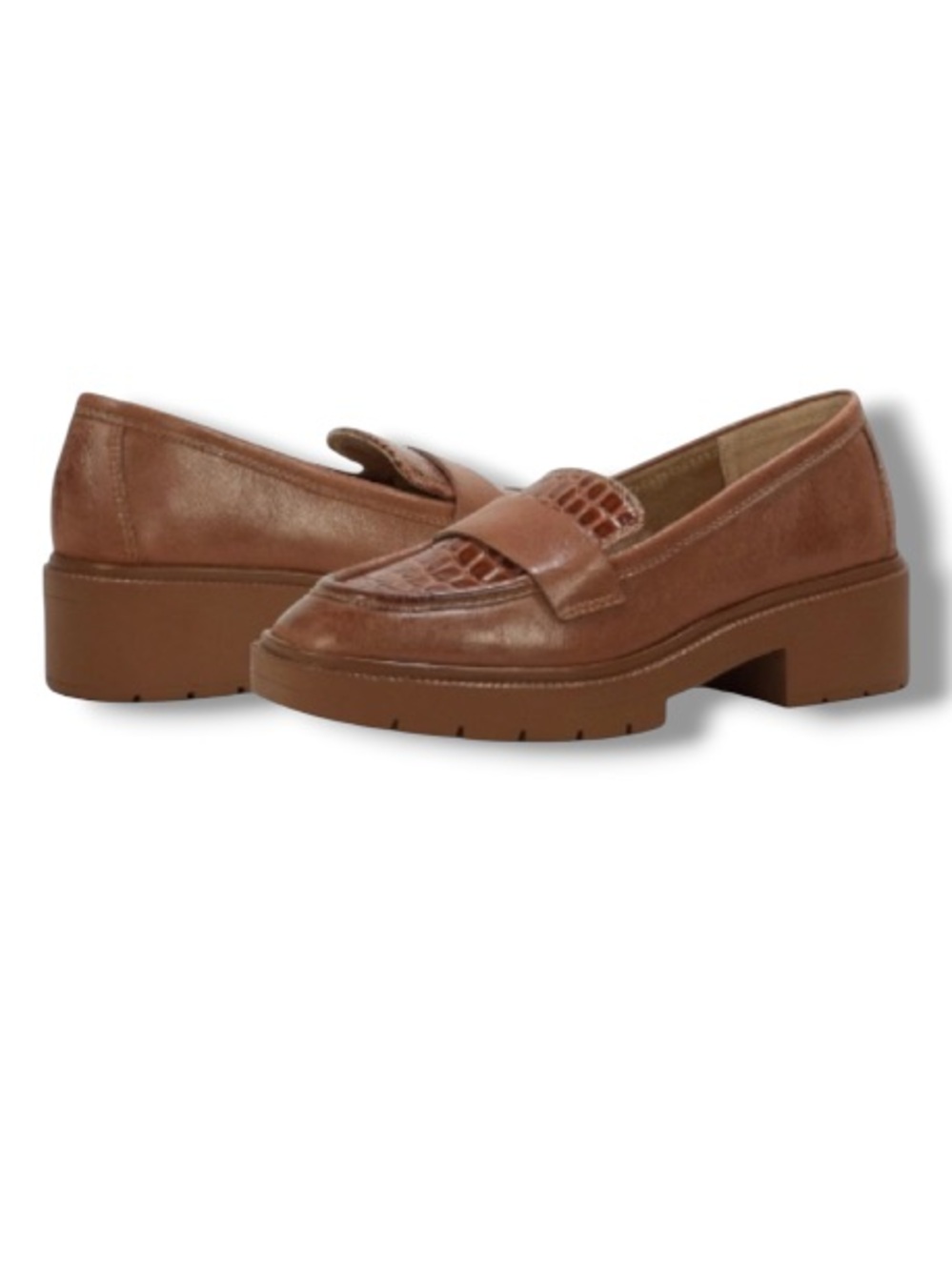 NYDJ Women’s Heidi Loafer Cognac Brown Leather Preppy Shoes